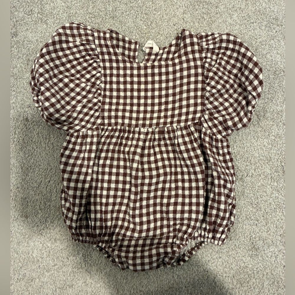 Brown and White Gingham Baby Romper